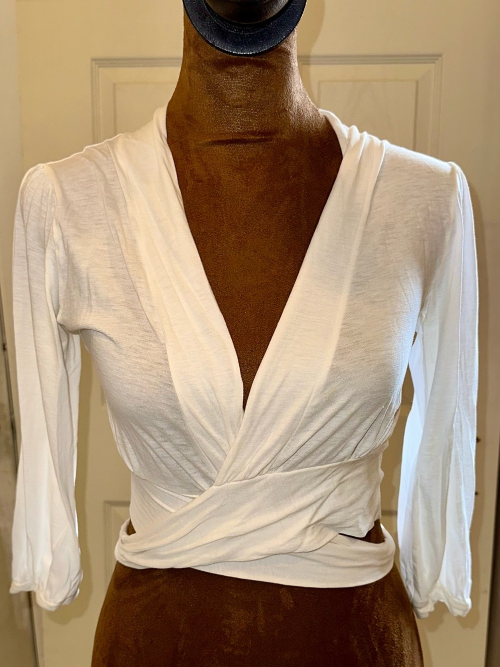 GAP White Wrap Surplice Long Sleeve Top